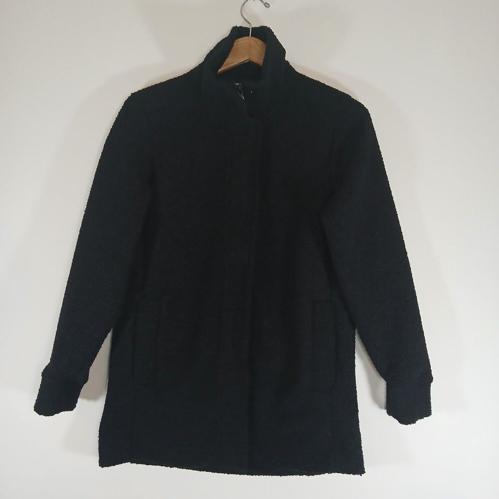 Lands’ End Black Sherpa Coat Women's Size S NWT Zip Snap Front Cozy Jacket